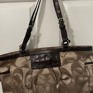 Coach Tan and Brown Signature Shoulder Bag